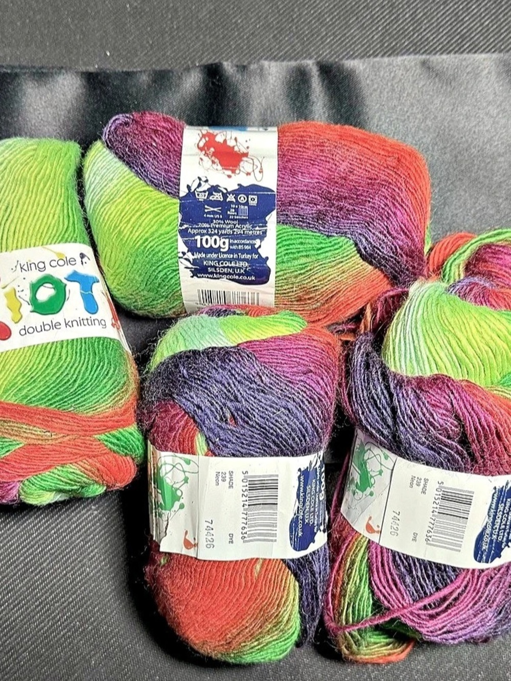 King Cole Riot Double Knitting Yarn 4-Skein Lot Green Purple NWT